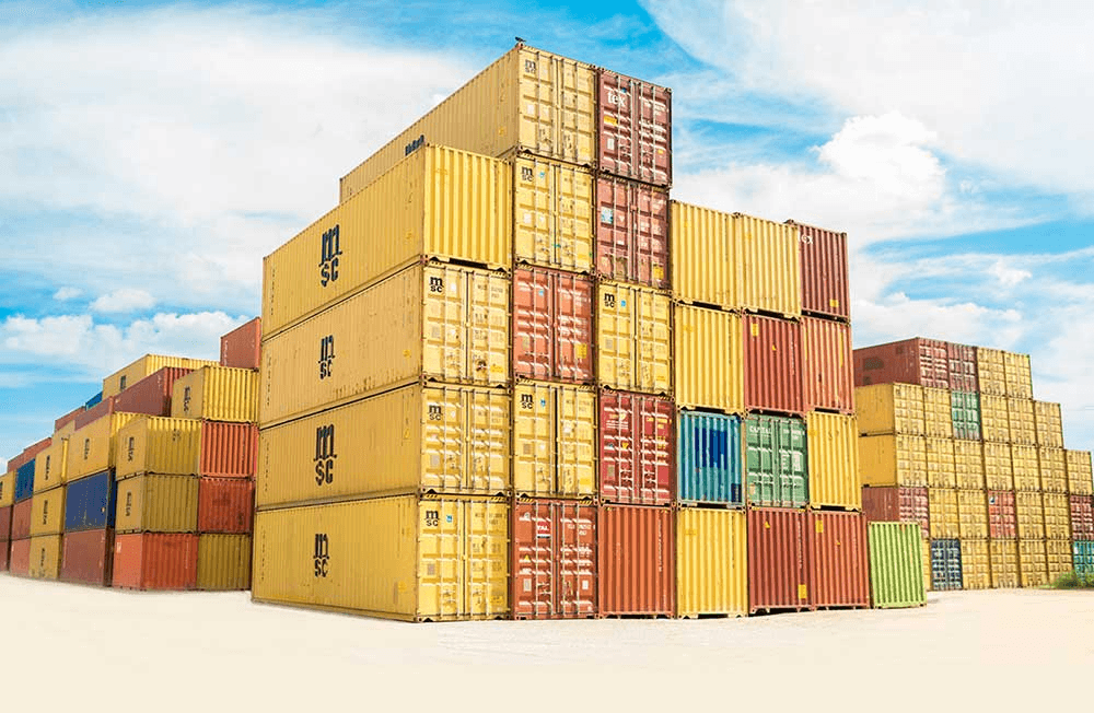 Freight containers at a shipping port